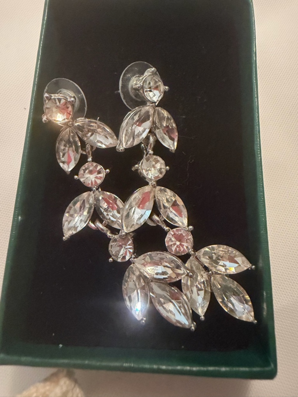 Crystal Leaf Drop Earrings - Clear Crystal